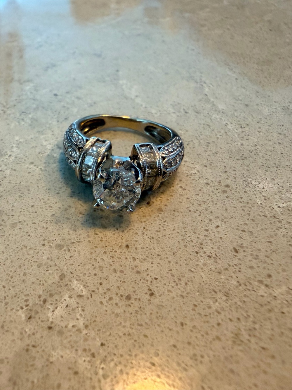 Engagement ring with natural princess cut diamond